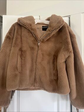 Kids Plush Faux Fur Puffer Jacket in Brown